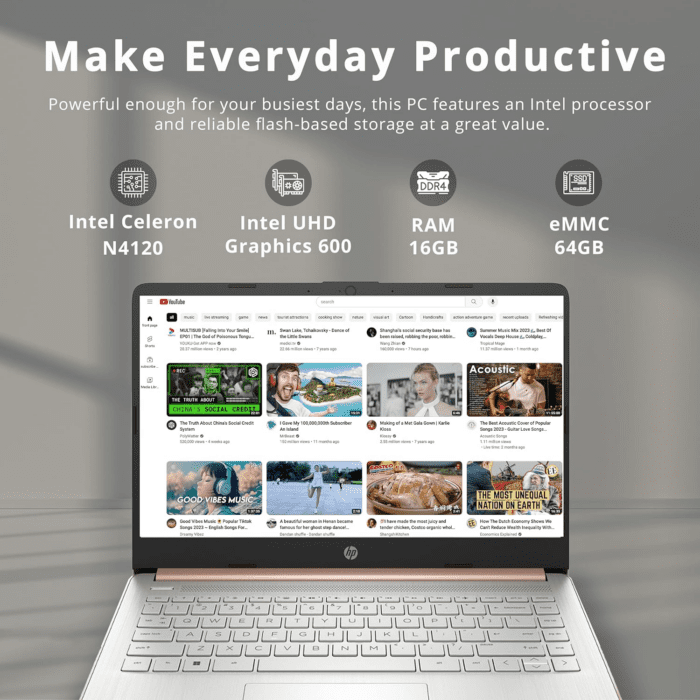 HP Stream 14" HD Brightview Laptop, Intel Celeron N4120 Processor, 16GB RAM, 64GB SSD, Intel UHD Graphics, 720P Webcam, Wifi, HDMI, Win 11 S, Gold (Renewed) - Image 2