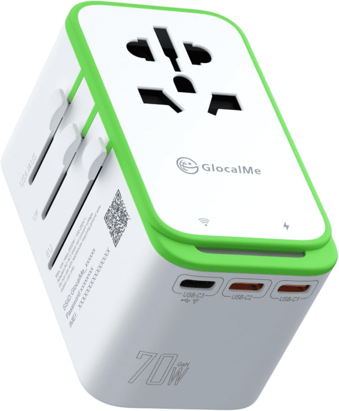 Roamplug Universal Travel Adapter with 4G Wifi Mobile Hotspot and US 8GB Data, All-In-One International Power Plug Adapter, 4 USB Ports and Max 70W Output for EU UK AUS