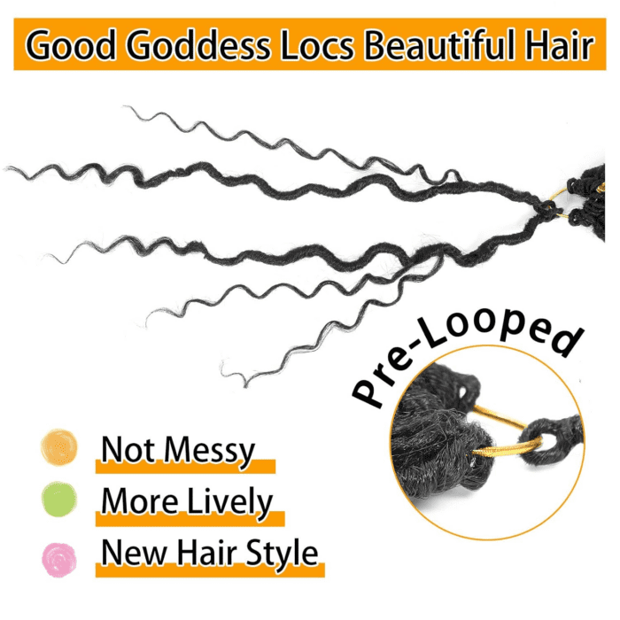 Goddess Locs Crochet Hair 14 Inch, 8 Packs Faux Locs Crochet Hair Pre Looped for Women, Boho Crochet Locs with Curly Ends (Black) - Image 4