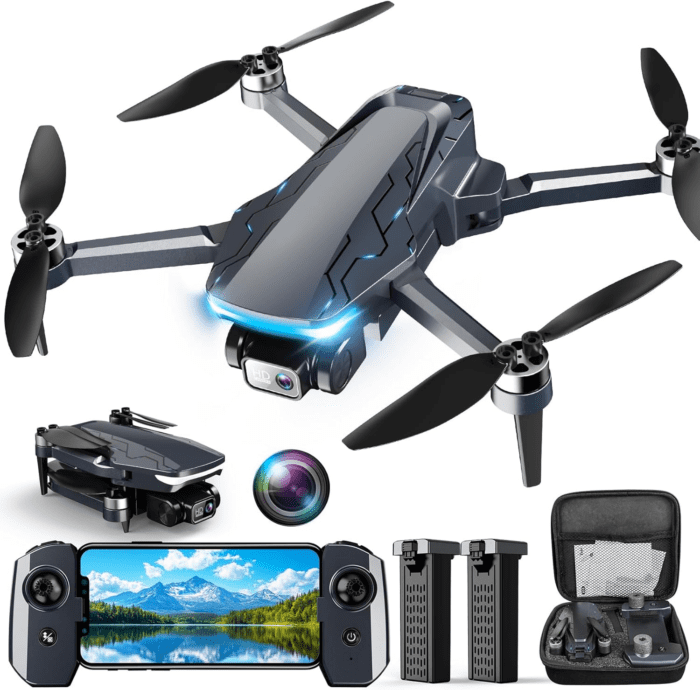 Drone with Camera, 2K HD FPV Drone with Brushless Motor, 360°Flip, Waypoint Fly, Gesture Selfie, One Key Take Off/Landing, Foldable Mini Drone for Beginners