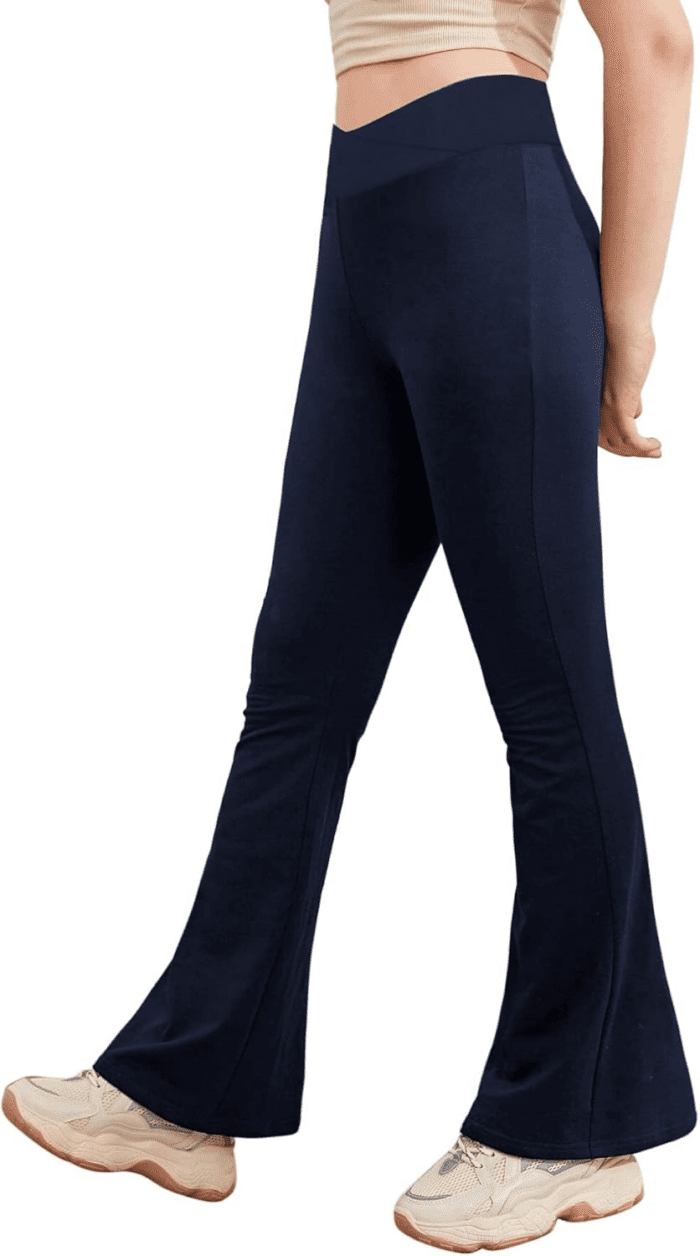 Girl'S Leggings Cross High Waisted Flare Pants Yoga Bootcut Pants Solid Color Full Length Bell Bottoms - Image 2