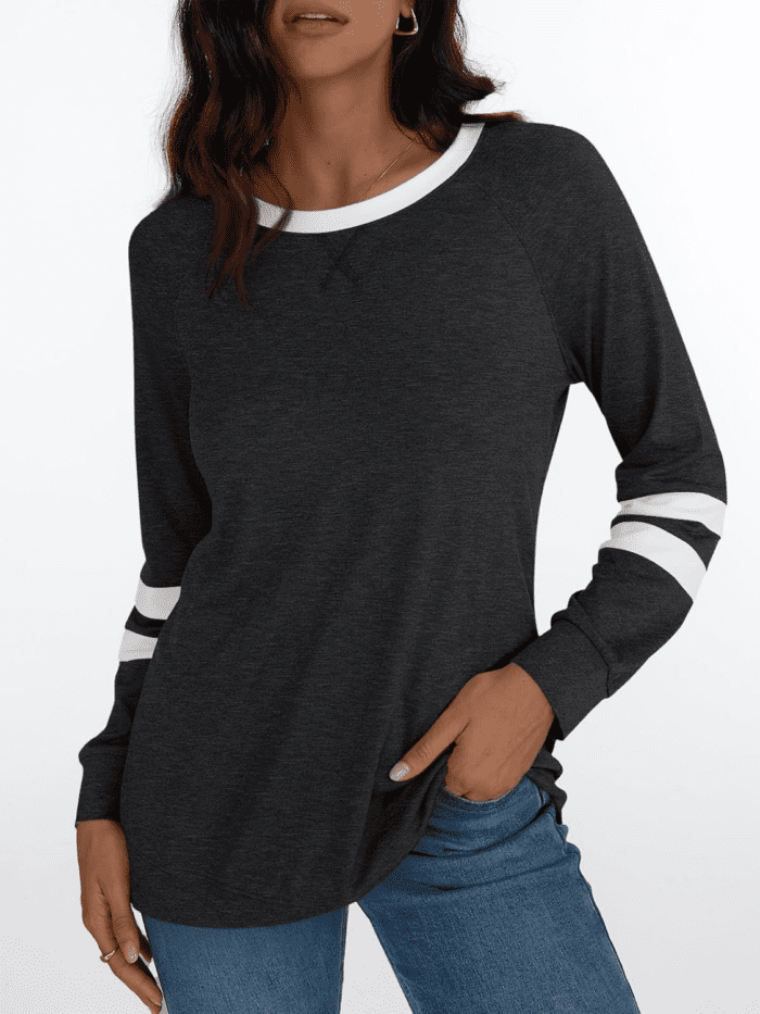 Womens Long Sleeve Shirts Color Block Casual Crewneck Tops Tshirt Basic Tees Fall Fashion Clothes Trendy Outfits - Image 2