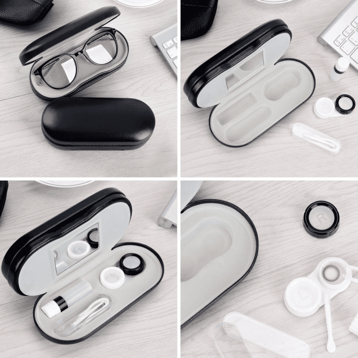 2 in 1 Double Sided Portable Contact Lens Case and Glasses Case,Dual Use Design with Built-In Mirror, Tweezer and Contact Lens Solution Bottle Included for Travel Kit - Image 6