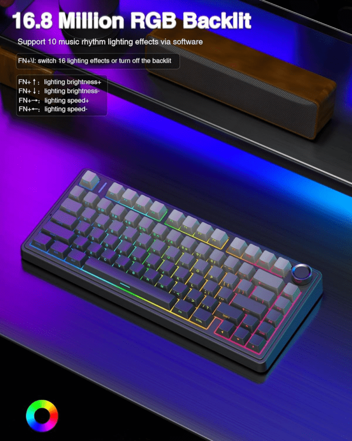 F75 Pro Wireless Mechanical Keyboard,75% Gasket Hot Swappable Custom Keyboard,Rgb Backlit,Pre-Lubed Reaper Switches,Side Printed PBT Keycaps,2.4Ghz/Usb-C/Bt5.0 Mechanical Gaming Keyboard - Image 6