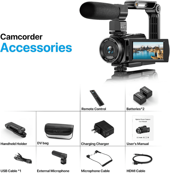 5K Video Camera Camcorder, 10X Optical Zoom 48MP UHD 30FPS Vlogging Camera for Youtube, Photography Recorder Camera with 270° 3" Rotation Screen, Microphone, Stabilizer, Remote Control - Image 8