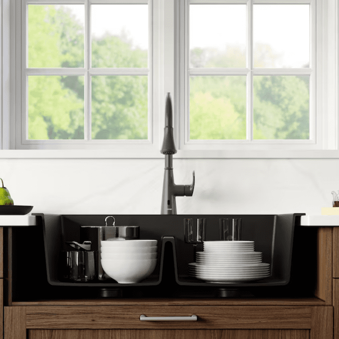 Drop-In 33-In X 22-In Black Quartz Double Equal Bowl 1-Hole Kitchen Sink - Image 4