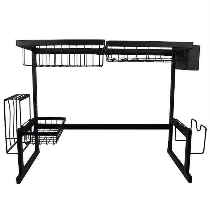 Deluxe over the Sink Steel Kitchen Station, Black - Metal Utensil Holder with 2 Baskets, Cutting Board, Sponge Holder, and Knife Rack