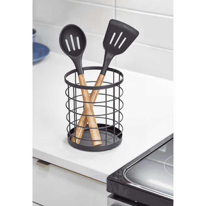 Matte Black Steel Freestanding Utensil Crock - Image 4