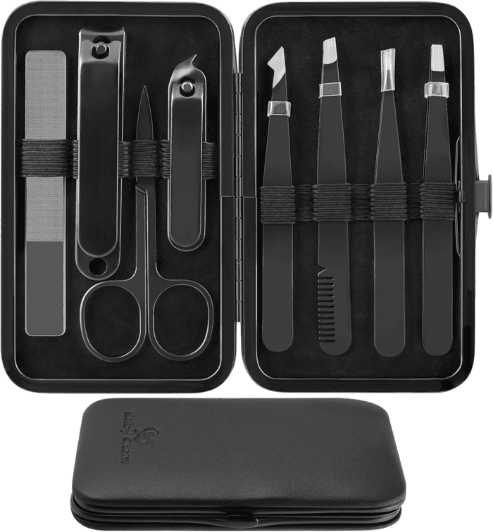 Tweezers Set for Facial Hair Women, 8Pcs Precision Eyebrow Tweezer Nail Clipper Set Eyebrow Pluckers Men for Ingrown Hair Removal(Black)