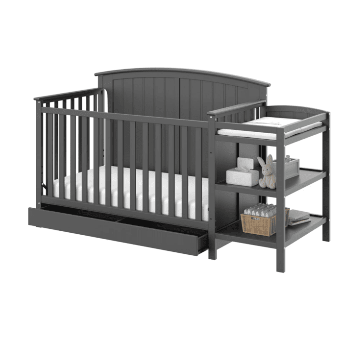 Steveston 5-In-1 Convertible Crib and Changer with Drawer (Gray) – GREENGUARD Gold Certified, Crib and Changing Table Combo with Drawer, Converts to Toddler Bed, Daybed and Full-Size Bed - Image 6