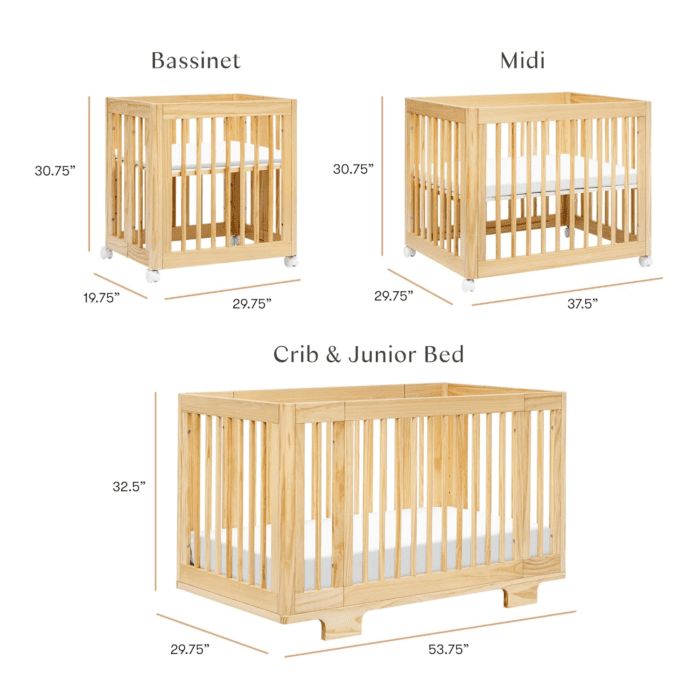 Yuzu Convertible All-Stages Bassinet, Midi, Full-Size Crib in Natural, Greenguard Gold Certified, Portable & Adjustable with Conversion Kits and Pads Included - Image 5