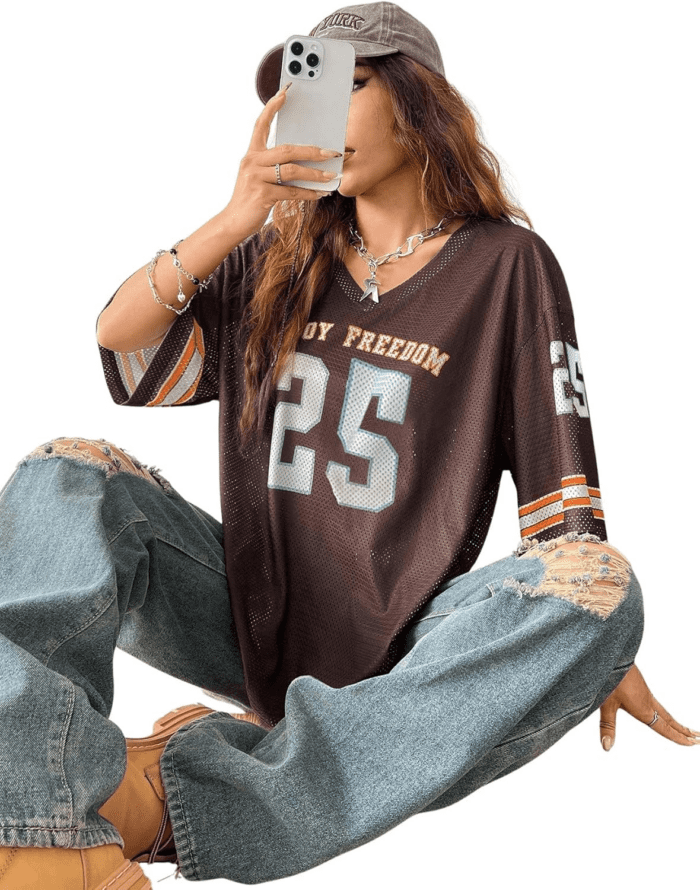 Jersey Shirts for Women Oversized T-Shirt Jersey Top Graphic V Neck T-Shirts for Teen Girls Casual Football Tee Tops - Image 5