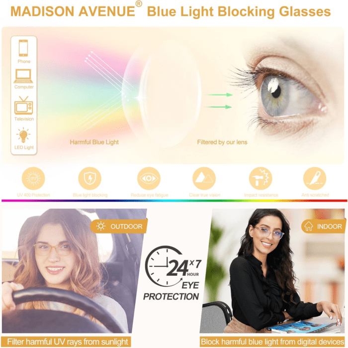 Blue Light Blocking Glasses anti Eyestrain UV Glare Blue Light Glasses for Women TV Phone Computer Gaming Eyeglasses (Clear) - Image 3