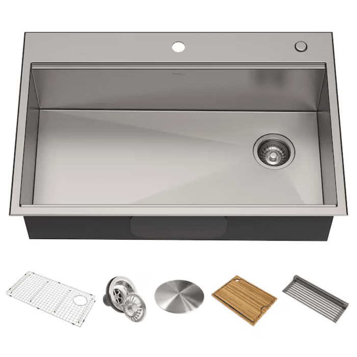 Kore Workstation Dual-Mount 33-In X 22-In Stainless Steel Single Bowl 2-Hole Workstation Kitchen Sink - Image 3