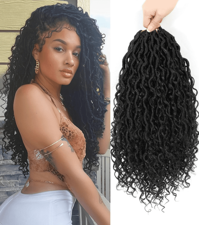 Goddess Locs Crochet Hair 14 Inch, 8 Packs Faux Locs Crochet Hair Pre Looped for Women, Boho Crochet Locs with Curly Ends (Black)