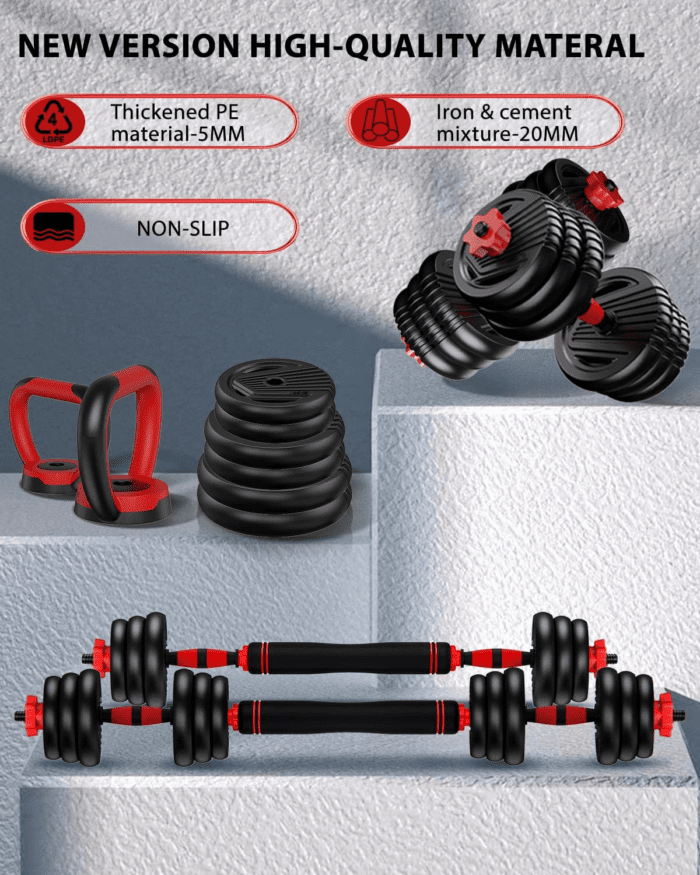 Adjustable Dumbbells, 10/25/35/55/70/90Lbs Free Weight Set with Connector, 4 In1 Dumbbells Set Used as Barbell, Kettlebells, Push up Stand, Fitness Exercises for Home Gym Suitable Men/Women - Image 9