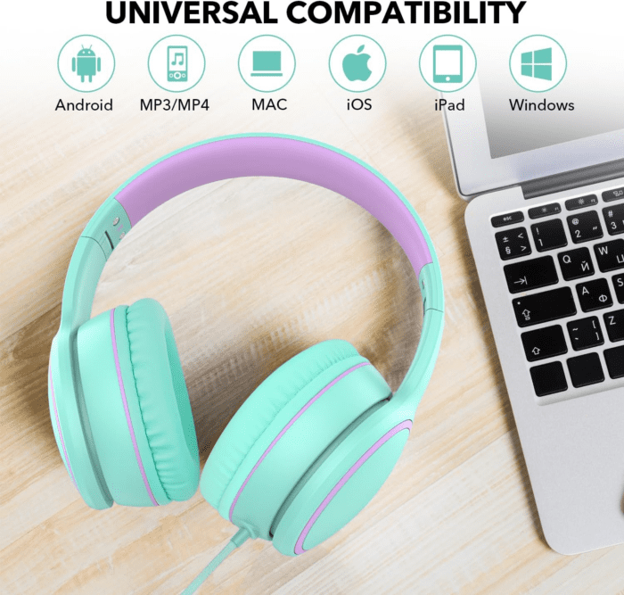 R10 On-Ear Headphones with Microphone • Lightweight Folding Stereo Bass Headphones • with 1.5M No-Tangle Cord • Portable Wired Headphones • for Smartphone Tablet Computer • Green - Image 6