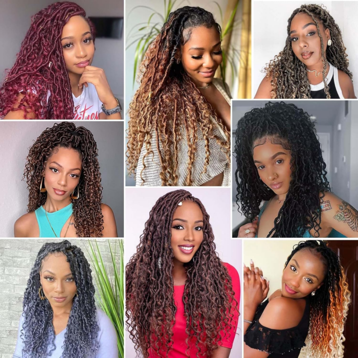 Goddess Locs Crochet Hair 14 Inch, 8 Packs Faux Locs Crochet Hair Pre Looped for Women, Boho Crochet Locs with Curly Ends (Black) - Image 6