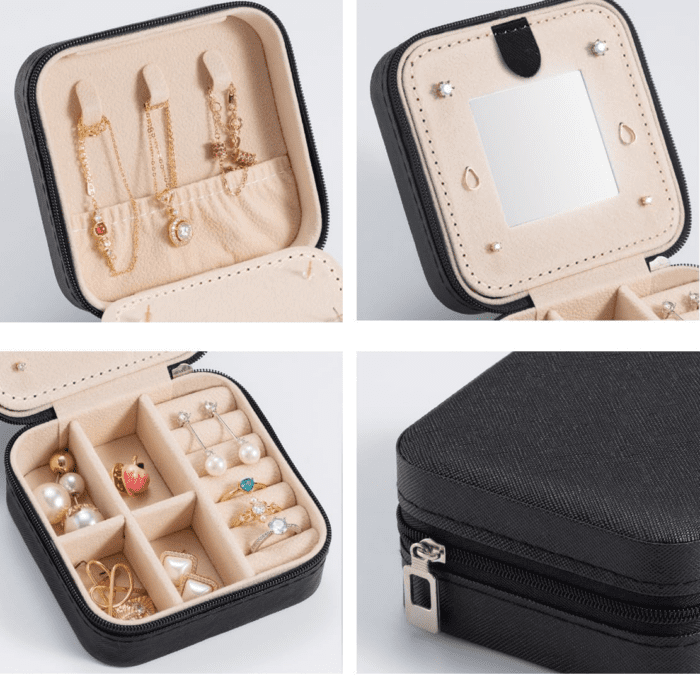 Mini Jewelry Travel Case,Small Jewelry Box,Traveling Jewelry Organizer,Portable Jewellery Storage Holder for Rings Earrings Necklace Bracelet Organizer,Boxes for Girls Women | Black-Mirror - Image 5