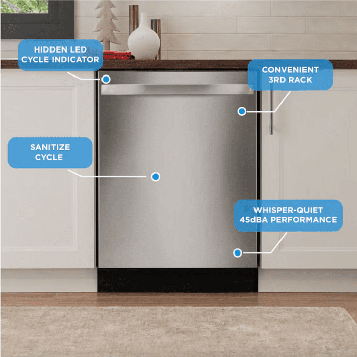 24-In Top Control Built-In Dishwasher with Third Rack (Stainless Steel) ENERGY STAR, 45-Dba Very Quiet Sound Level - Image 9