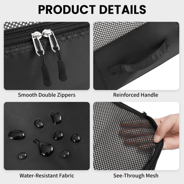 6 Set Packing Cubes Luggage Packing Organizers for Travel Accessories (Black) - Image 4