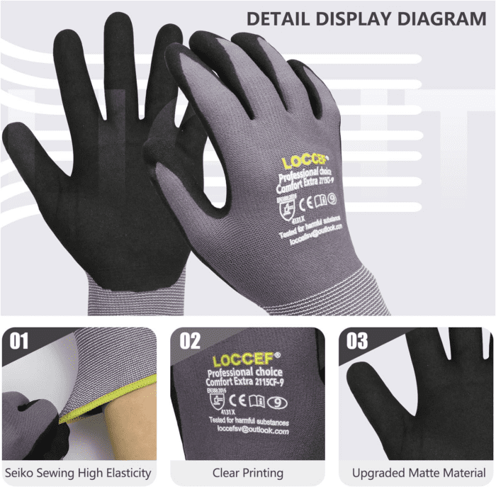 Work Gloves Microfoam Nitrile Coated-6 Pairs,Seamless Knit Nylon Gloves,Gray Work Gloves - Image 2