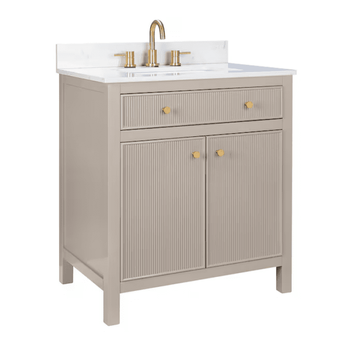 Sandbanks 30-In Greige Undermount Single Sink Bathroom Vanity with White Engineered Stone Top - Image 17