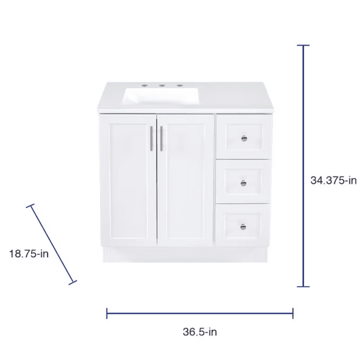 Davies 36-In White Single Sink Bathroom Vanity with White Cultured Marble Top (Mirror Included) - Image 5