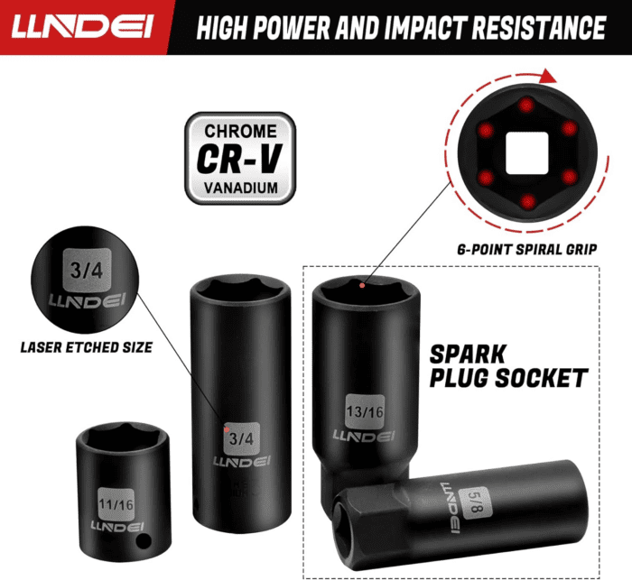 3/8”Drive Impact Socket Set,Standard SAE(5/16 to 3/4-Inch) Metric Size(8-22Mm), 95 Piece, CR-V Steel Deep&Shallow Kit, Adapters, Ratchet Handle, Screwdriver Bit Set, Spark Plug Socket, 6 Point - Image 6