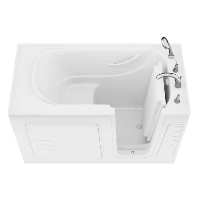 60-In X 30-In White Gel-Coated Fiberglass Walk-In Soaking Bathtub with Faucet, Hand Shower and Drain (Right Drain)