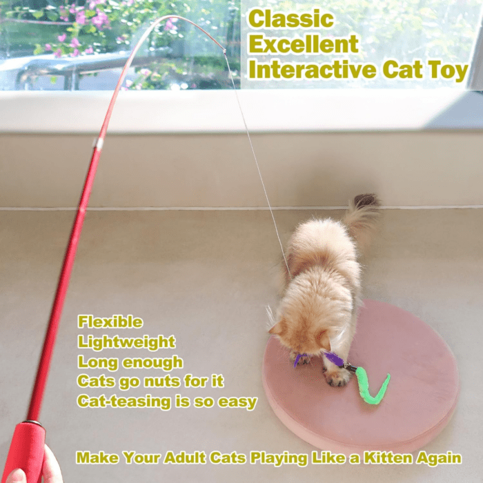 Interactive Cat Toys - Retractable Wand Toy and Feather Toys Refills for Indoor Cats to Chase and Exercise - Image 2