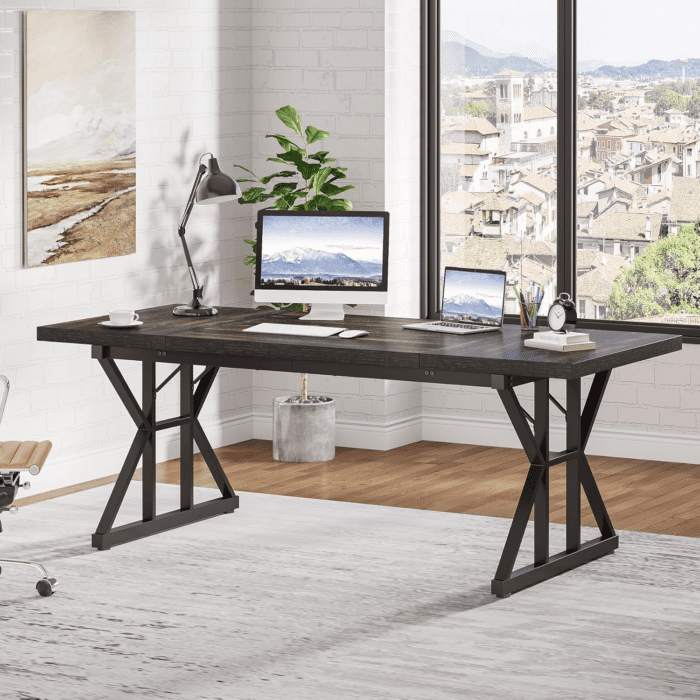 70.8-Inch Executive Desk, Large Computer Office Desk Workstation, Modern Simple Style Laptop Desk Study Writing Table Business Furniture for Home Office (Black Oak, 70.8 Inch) - Image 3