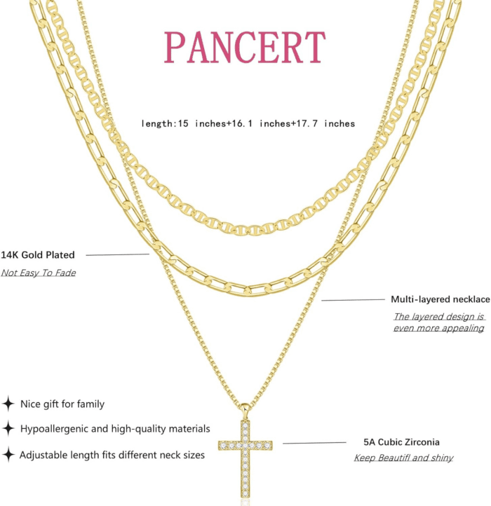 Cross Necklace for Women,Stackable Stacked Stacking Layering Layered Necklaces Dainty Gold Necklace Paperclip Box Flat Mariner Chain Necklace Cross Pendant CZ Diamond Simple Jewelry Gift - Image 6