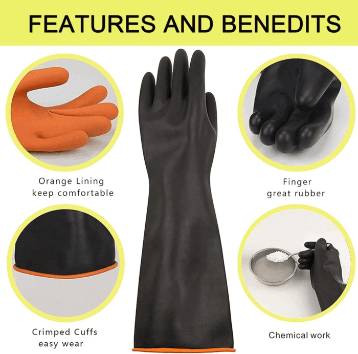 22" Latex Chemical Resistant Gloves, Reusable Heavy Duty Long Rubber Gloves Dishwashing Gloves, Industrial Safety Gloves for Men, Forearm Protection Waterproof Resist Strong Acid, Alkali, Oil, XL Size - Image 3