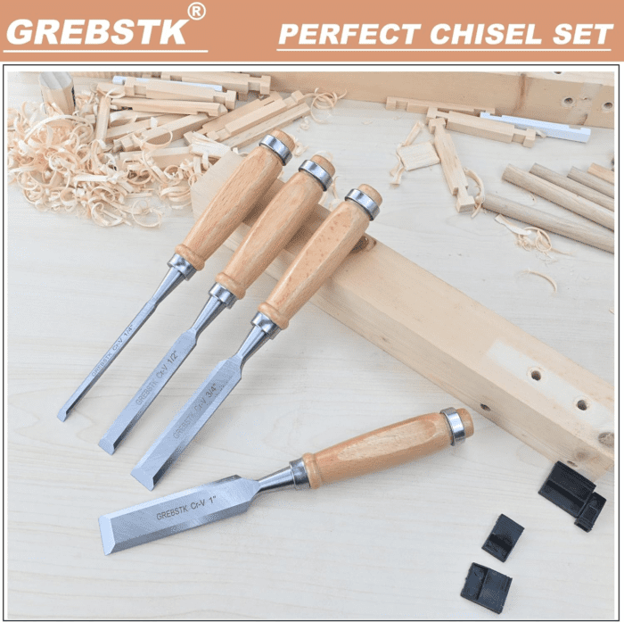 9.5In Wood Chisel Set for Woodworking, 4Pcs Chrome Vanadium Steel Bevel-Edge Bench Chisels with Cap, Comfortable Beech High Impact Handle - Image 9