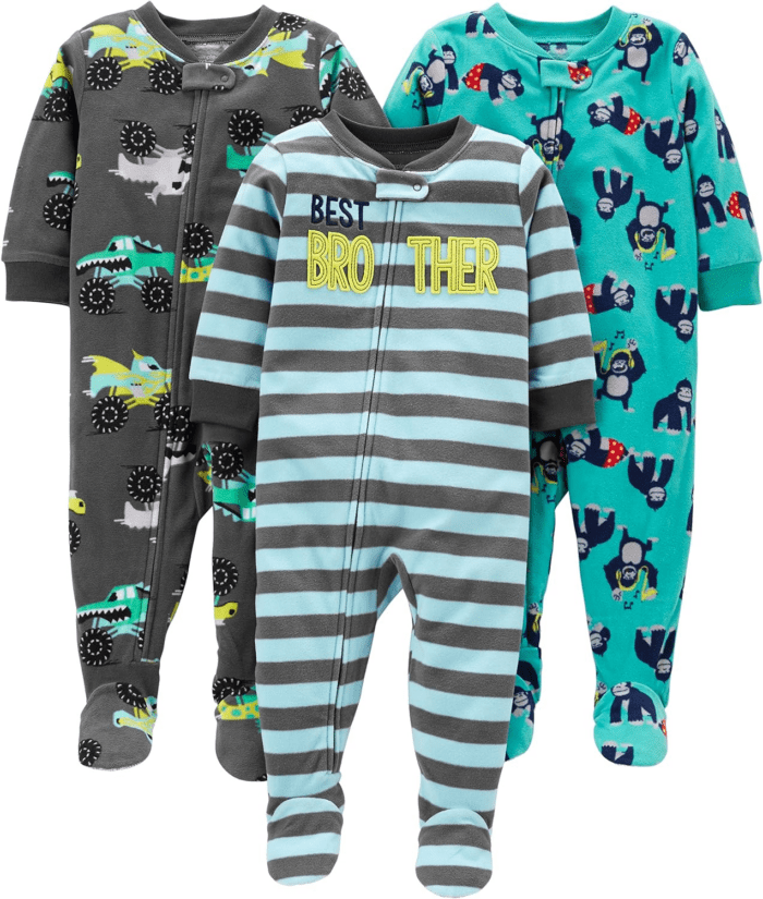 Toddlers and Baby Boys' Loose-Fit Flame Resistant Fleece Footed Pajamas, Pack of 3