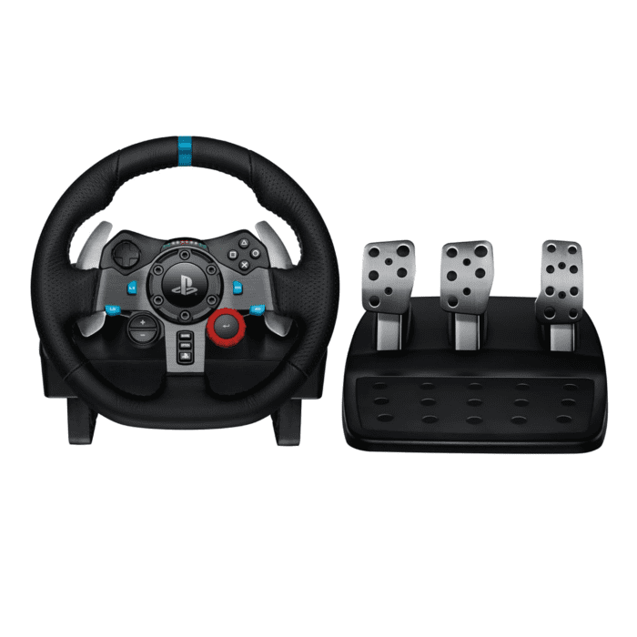 29 Driving Force Racing Wheel and Floor Pedals, Real Force Feedback, Stainless Steel Paddle Shifters, Leather Steering Wheel Cover for PS5, PS4, PC, Mac - Black