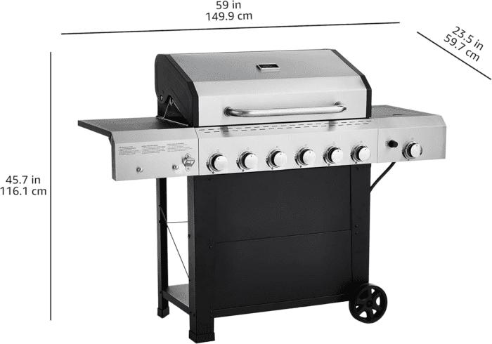 Freestanding Gas Grill with Side Burner, 6 Burner (66,000 BTU), Black - Image 7