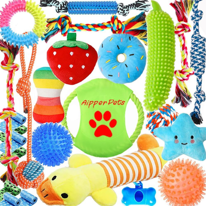 Dog Puppy Toys 25 Pack,Puppy Chew Toys for Fun and Teeth Cleaning,Dog Squeak Plush Toys, Squeaky Toy Balls, Tug of War Toys, Puppy Teething Toys, Dog Rope Toys Pack for Puppy to Small Dogs