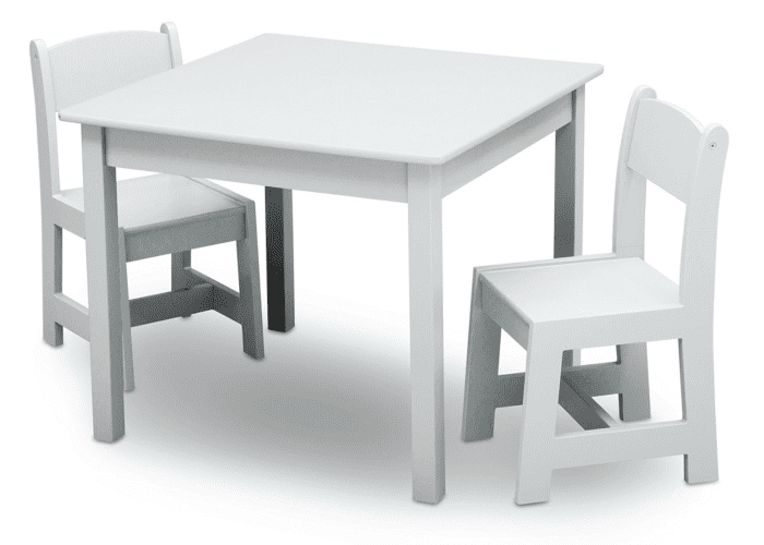 Mysize Kids Wood Table and Chair Set (2 Chairs Included) - Ideal for Arts & Crafts, Snack Time, & More - Greenguard Gold Certified, Bianca White, 3 Piece Set