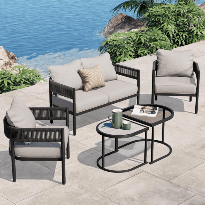 5-Piece Outdoor Furniture Set with Thick Cushions and Coffee Table, Wicker Sofa Conversation Set for Backyard, Beige