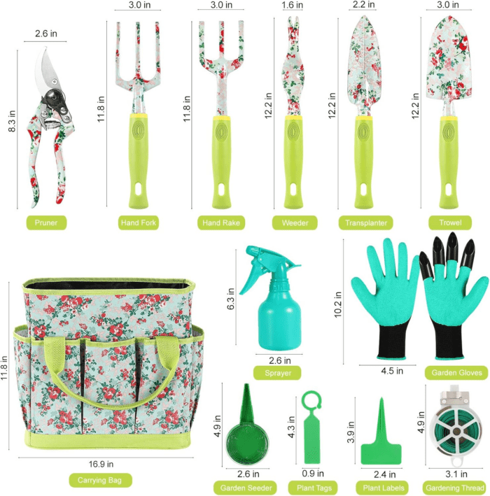 Gardening Tool Set - 13 PCS Heavy Duty Aluminum Gardening Tools Kit Floral Print Garden Tool Set with Non-Slip Rubber Handle & Durable Storage Tote Bag Gardening Supplies Gifts for Women Men - Image 3