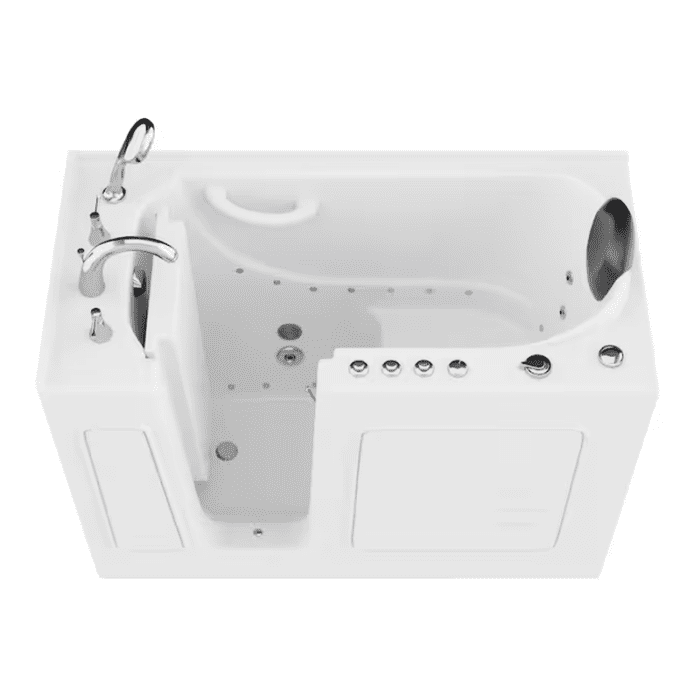 LS Series 26.375-In X 52.75-In White Gel-Coated Fiberglass Walk-In Whirlpool and Air Bath Combination Tub with Faucet, Hand Shower and Drain (Left Drain) - Image 11