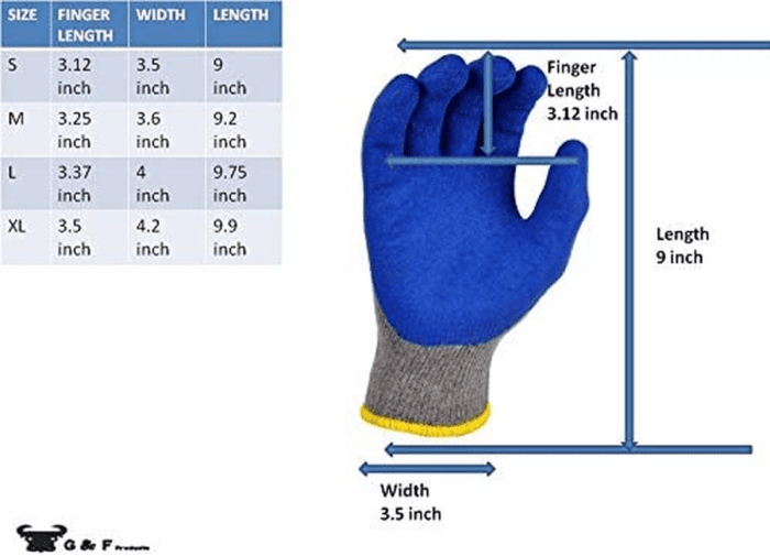 - 3100L-Dz-Parent 12 Pairs Large Rubber Latex Double Coated Work Gloves for Construction, Gardening Gloves, Heavy Duty Cotton Blend Blue - Image 2