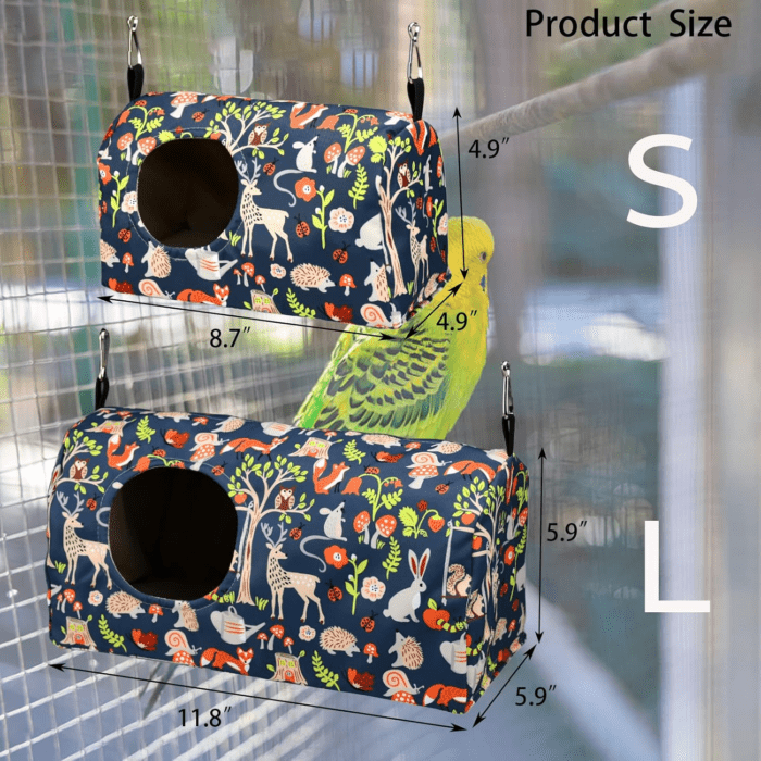 Parrot Cockatiel Warm House Bird Nest Bed Winter Hanging Hammock Birds Sleeping Bed Parrot Hideway Bed Polyester Fabric for Parrot Parakeet Cockatiels Budgies Lovebird African Grey (L) - Image 2