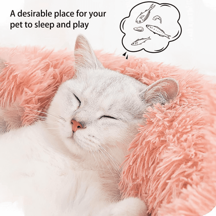 Cat Beds for Indoor Cats - Cat Bed Washable 20/24 Inches, Dog Beds for Small Medium Dogs, anti Anxiety round Fluffy Plush Faux Fur Cat Bed, Thick Bottom (Pink, Medium) - Image 2