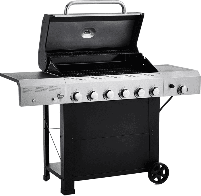 Freestanding Gas Grill with Side Burner, 6 Burner (66,000 BTU), Black - Image 3