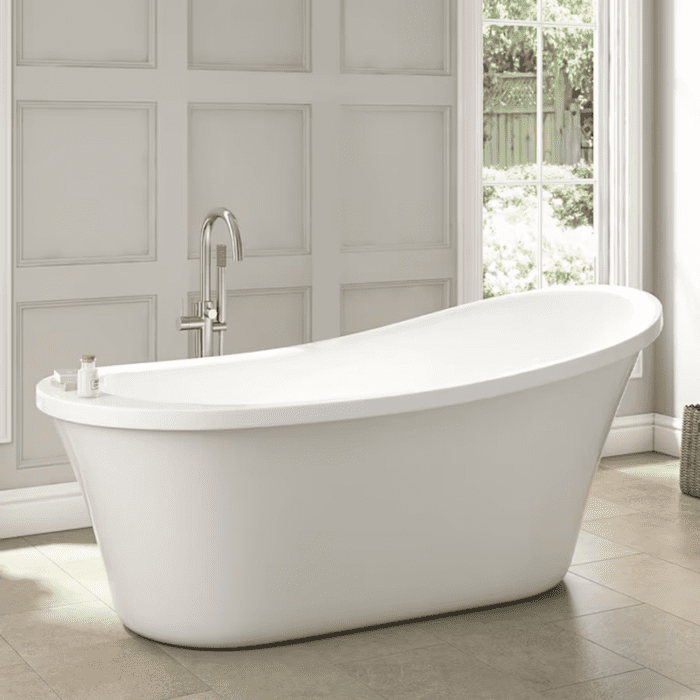 Rachel 34.25-In X 71-In Gloss White Acrylic Oval Freestanding Soaking Bathtub with Drain (Front Center Drain)