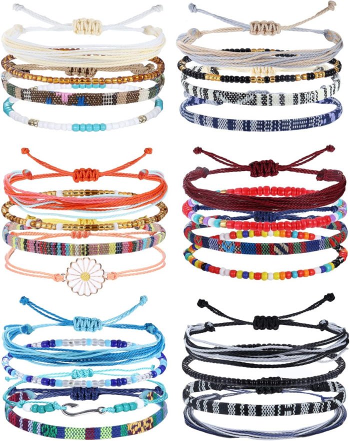 24 Pieces Waterproof String Bracelets for Women Surfer Wave Boho Bracelet Adjustable Handmade Friendship Bracelet String Ocean Beach Boho Bracelets Anklets for Women