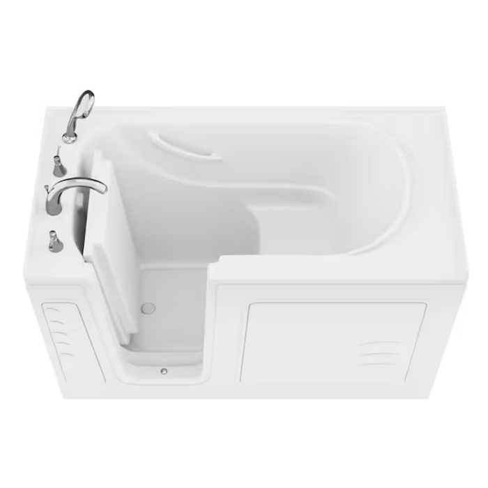 60-In X 30-In White Gel-Coated Fiberglass Walk-In Soaking Bathtub with Faucet, Hand Shower and Drain (Right Drain) - Image 7